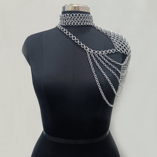 Aluminum Chainmail Collar Handmade Butted Ring Shoulder Jewlery for Ren Faire
