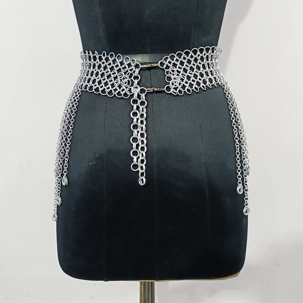 Medieval Chainmail Fringed Skirt Aluminum Armor Belt Women Cosplay LARP Halloween Outfit