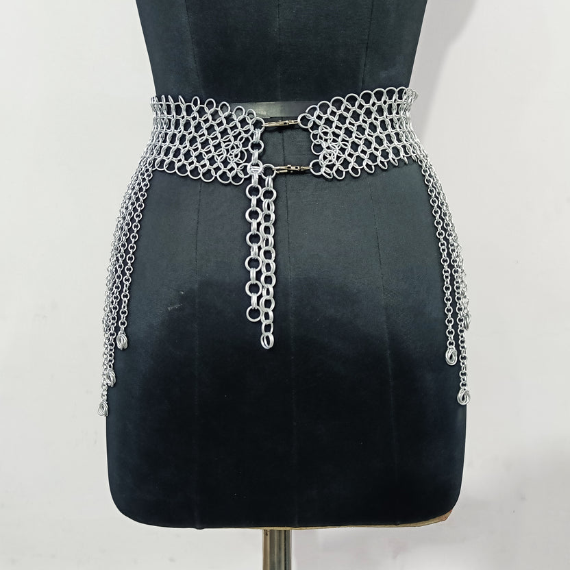Medieval Chainmail Fringed Skirt Aluminum Armor Belt Women Cosplay LARP Halloween Outfit