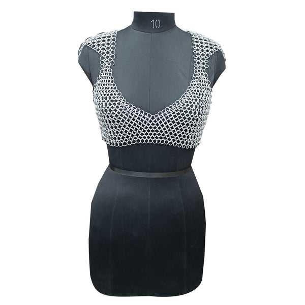 Aluminum Chainmail Halter Top for Women Medieval Fantasy Festival and Cosplay Party Costume