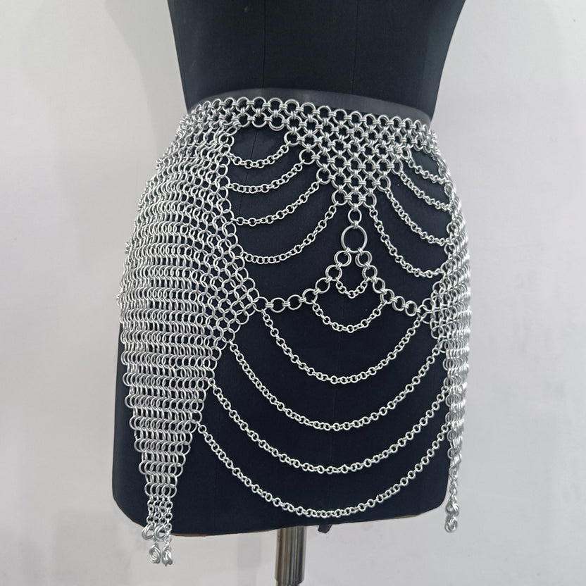 Aluminum Chainmail Skir Butted Ring Mini Skirt Cosplay Costume for Women Party Outfit