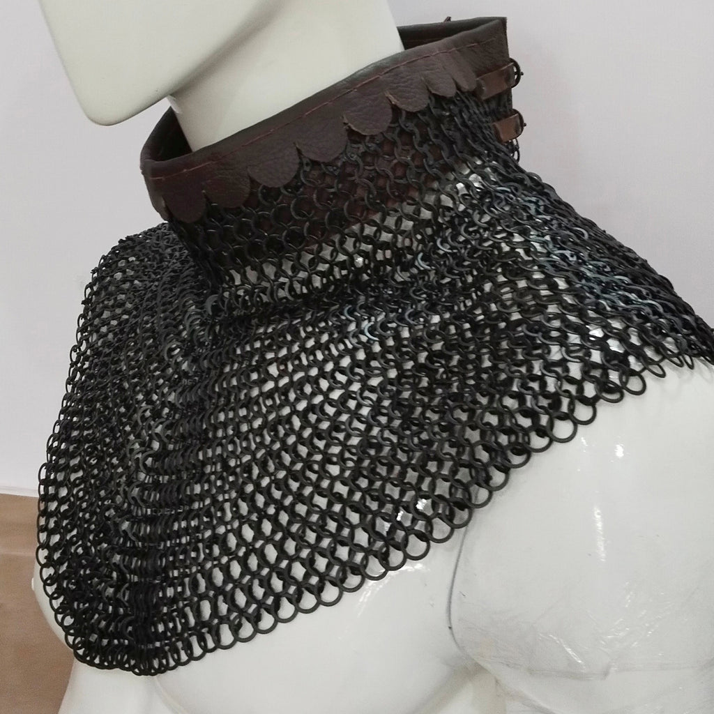 Mild Steel Chainmail Round Collar Flat Riveted Rings Neck Protection for LARP Cosplay