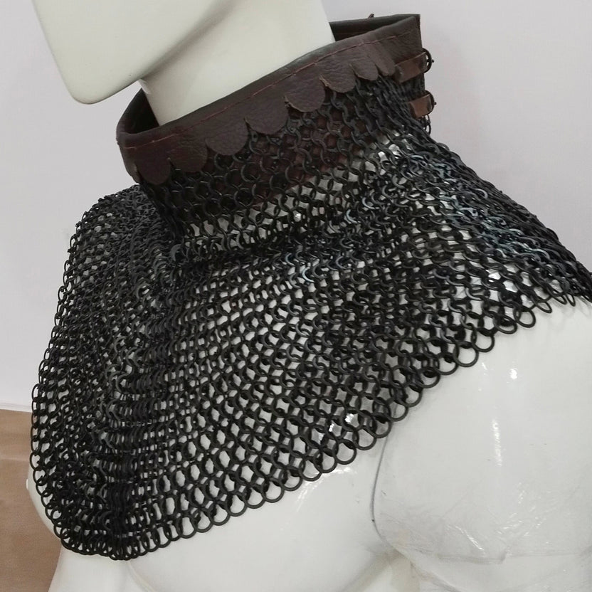 Mild Steel Chainmail Round Collar Flat Riveted Rings Neck Protection for LARP Cosplay