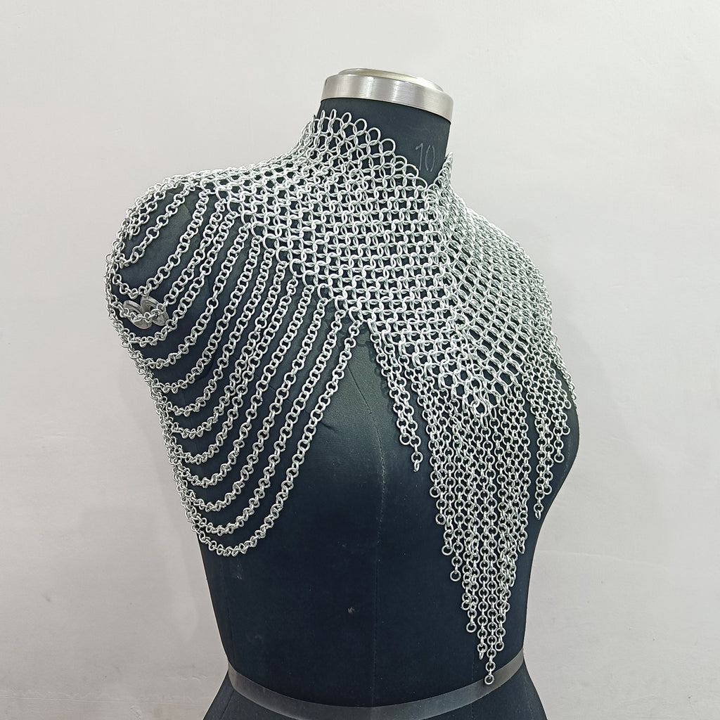 Medieval Aluminum Chainmail Collar Necklace Women’s Shoulder Armor LARP Costume