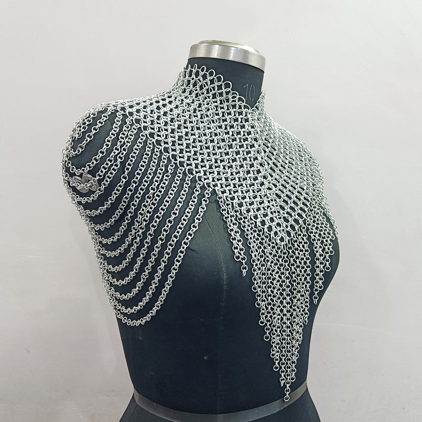 Medieval Aluminum Chainmail Collar Necklace Women’s Shoulder Armor LARP Costume