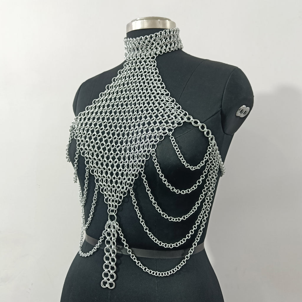 Aluminum Chainmail Top Handmade Fantasy Halter Bra Gothic Rave Festival Outfit Renaissance Faire Armor