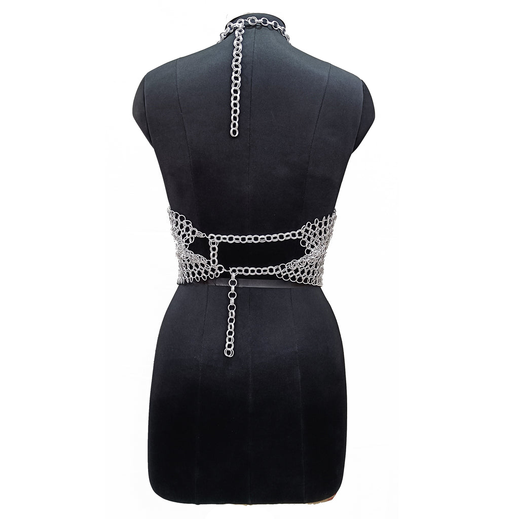 Medieval Chainmail Top for Women Aluminum Halter Bra Armor Cosplay Halloween Festival Outfit