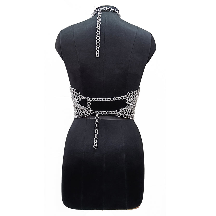 Medieval Chainmail Top for Women Aluminum Halter Bra Armor Cosplay Halloween Festival Outfit