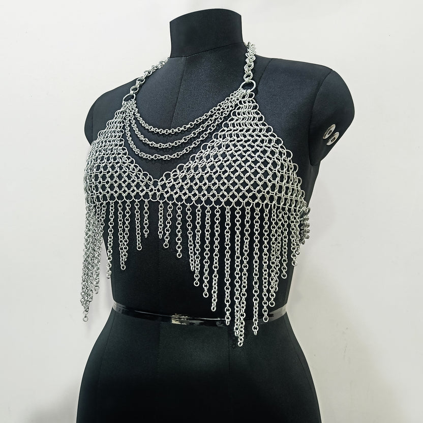 Handmade Chainmail Top Aluminum Fantasy Bra Gothic Rave Festival Outfit Renaissance Faire Armor
