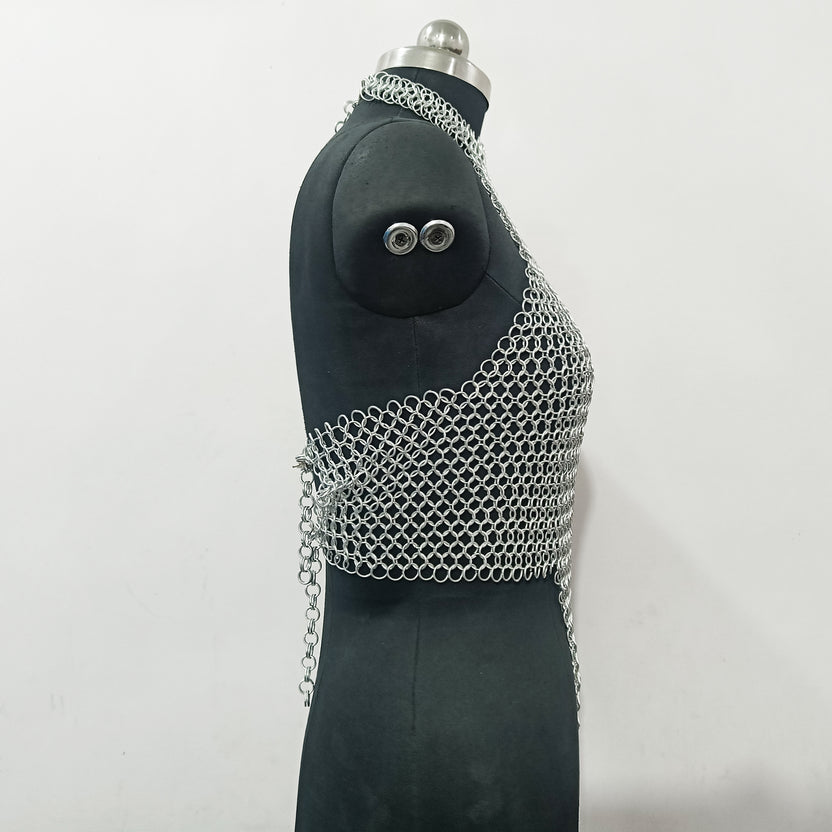 Medieval Aluminum Chainmail Top for Women Fantasy Festival Rave Outfit Gothic Halloween Costume Handmade Armor