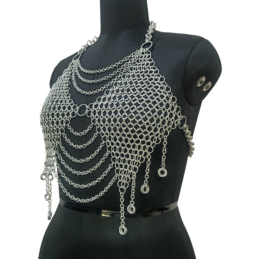 Medieval Chainmail Top for Women Aluminum Fantasy Festival Outfit Gothic Halloween Costume
