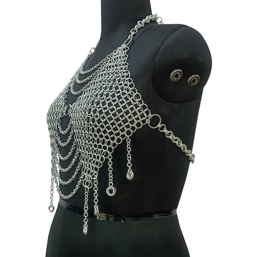 Medieval Chainmail Top for Women Aluminum Fantasy Festival Outfit Gothic Halloween Costume