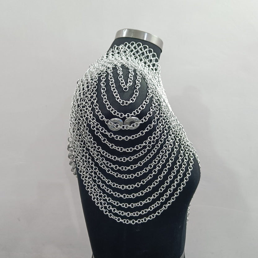 Medieval Aluminum Chainmail Collar Necklace Women’s Shoulder Armor LARP Costume