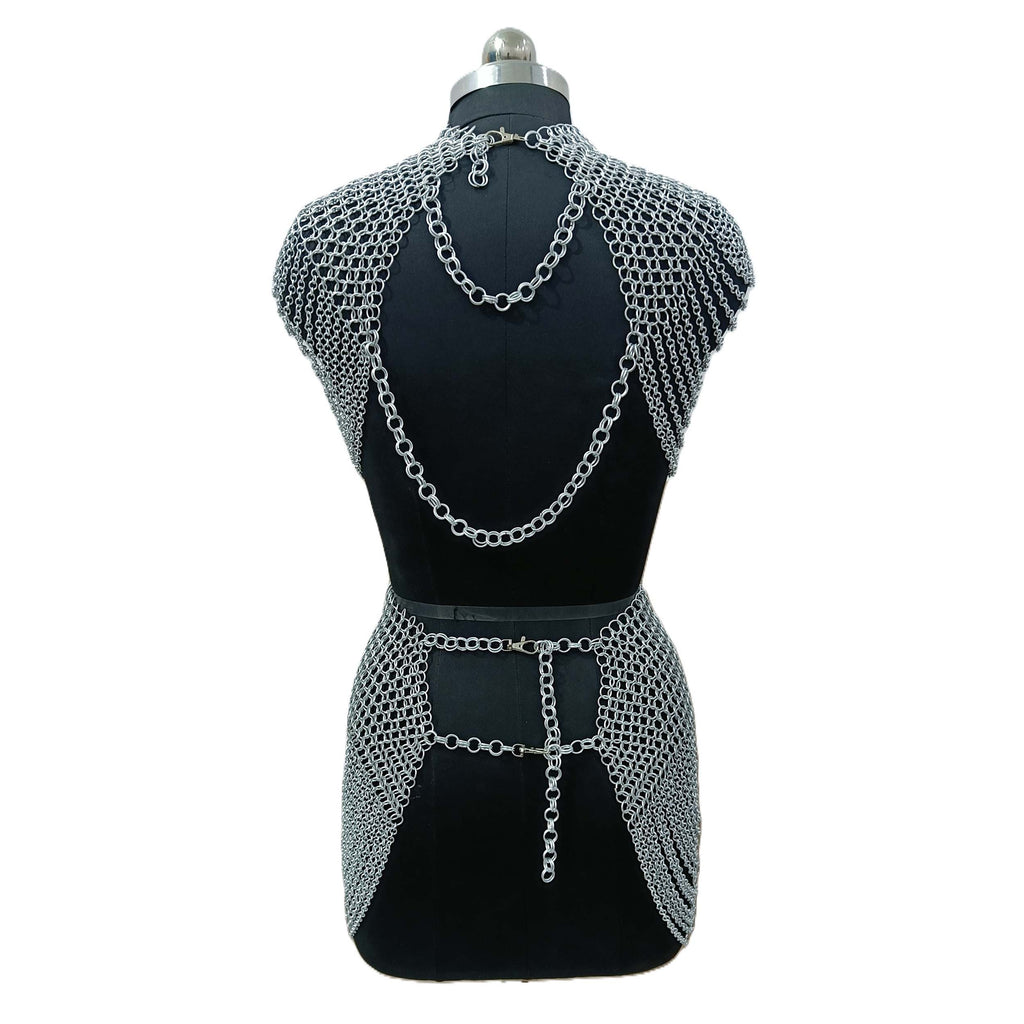 Aluminum Chainmail Collar and Skirt Set Women's Body Jewelry Medieval Festival Costume