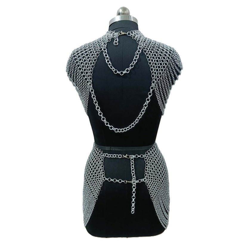 Aluminum Chainmail Collar and Skirt Set Women's Body Jewelry Medieval Festival Costume