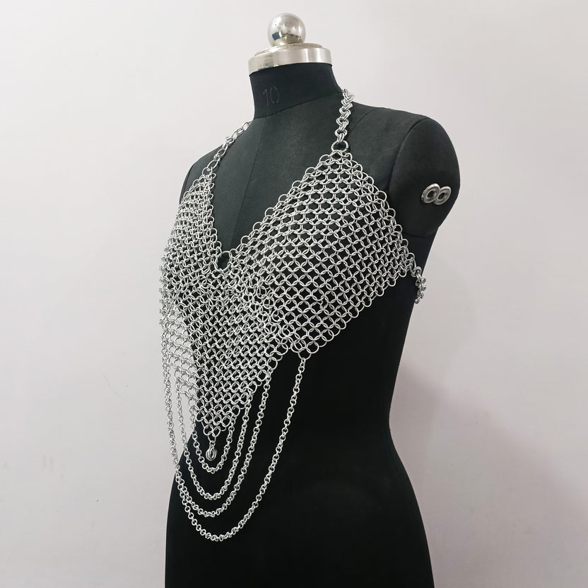 Women's Aluminum Chainmail Top Lightweight Butted Ring Bra Halloween Costume