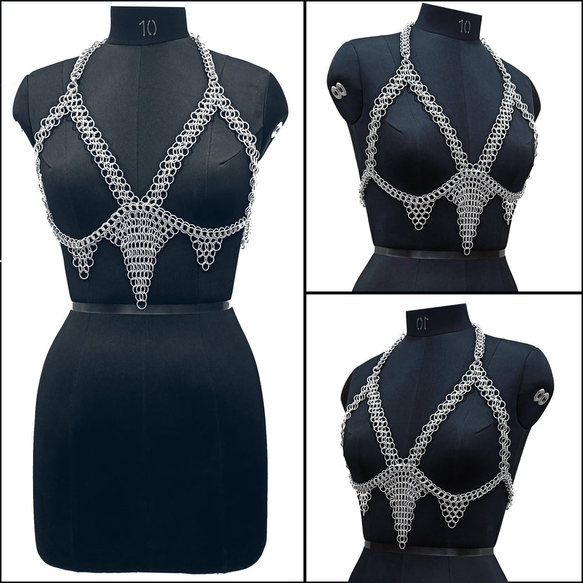 Handmade Aluminum Chainmail Harness Bra Top Lightweight Butted Ring Body Jewelry Gothic Renfaire Outfit for LARP