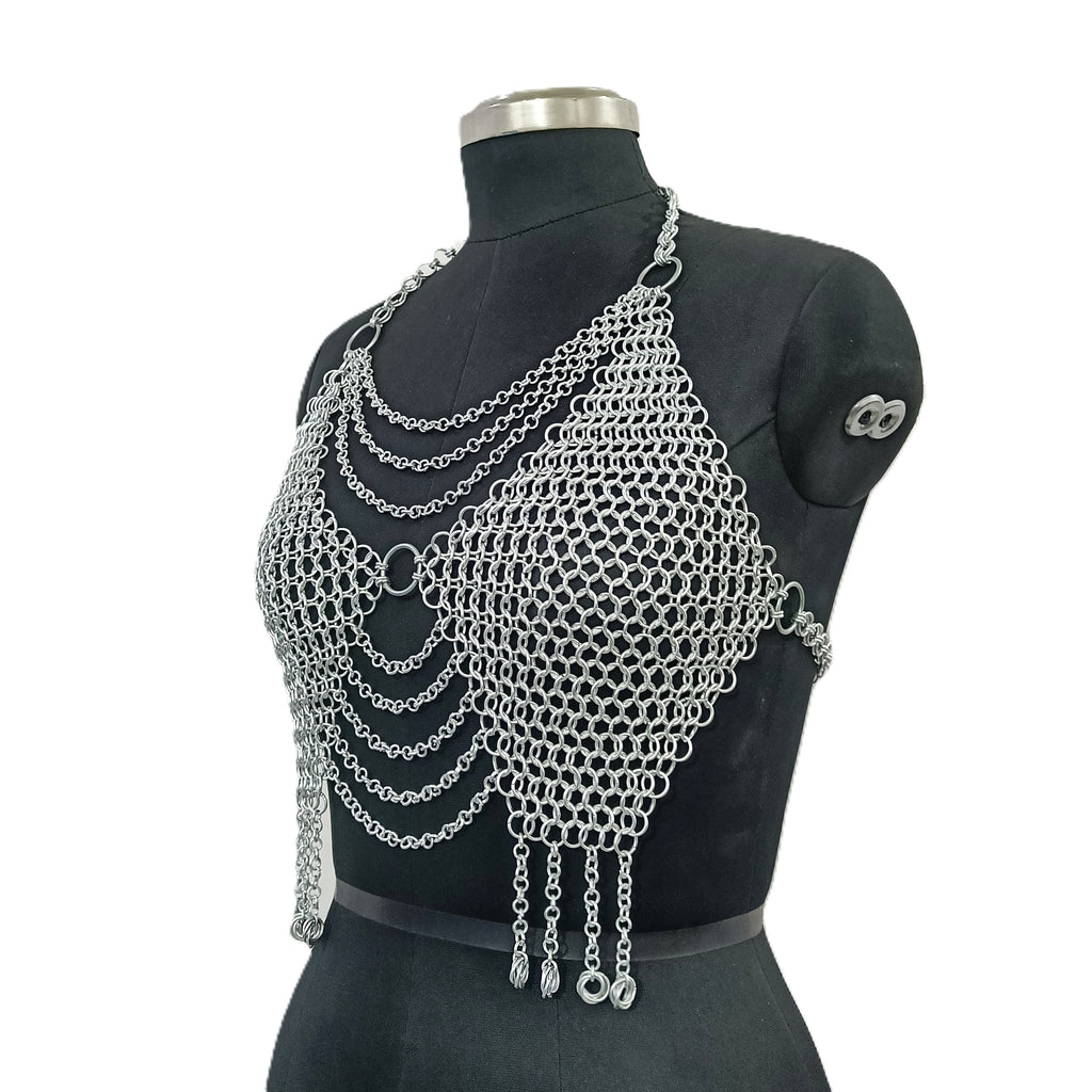 Handmade Chainmail Top for Women Silver Aluminum Halter Bra Gothic Festival Outfit Renaissance Faire Armor