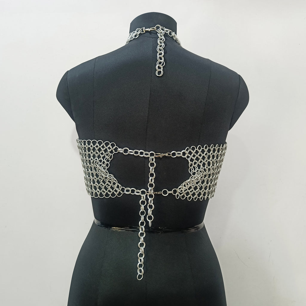 Aluminum Chainmail Halter Top for Women Party Outfit Medieval Gothic Festival Costume