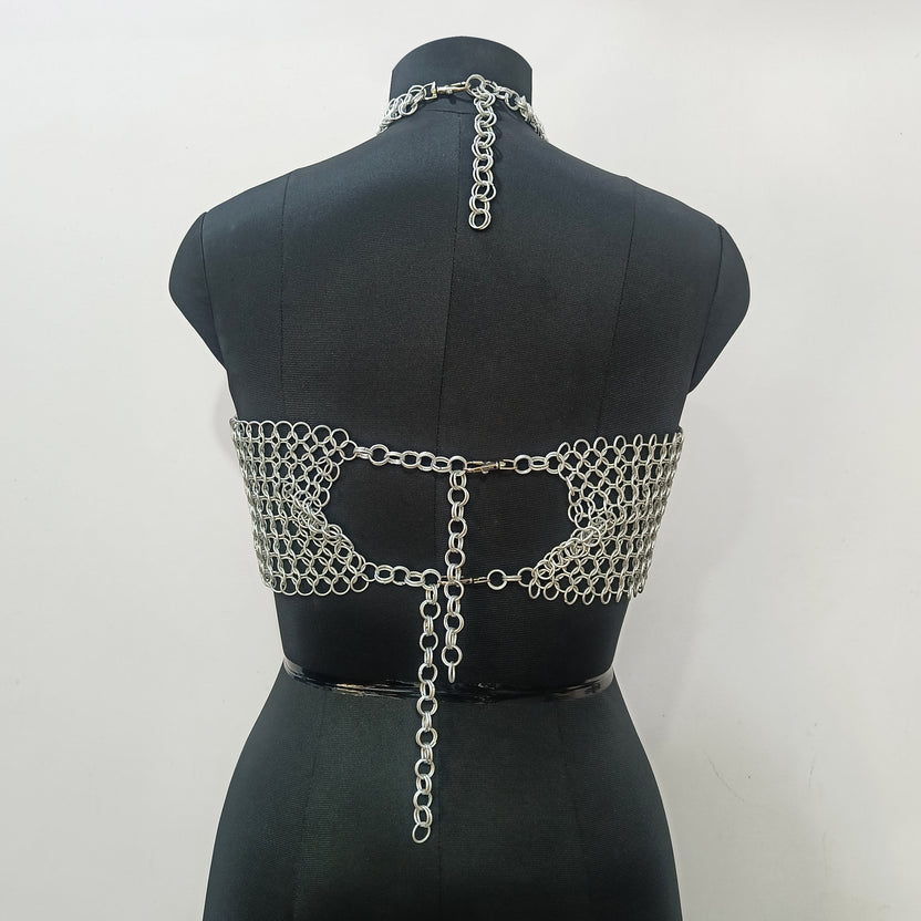 Aluminum Chainmail Halter Top for Women Party Outfit Medieval Gothic Festival Costume