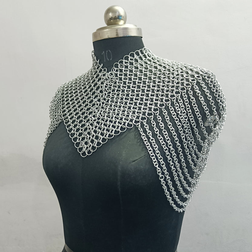 Aluminum Chainmail Collar Lightweight Butted Ring Shoulder Armor LARP Cosplay Renaissance Faire Costume