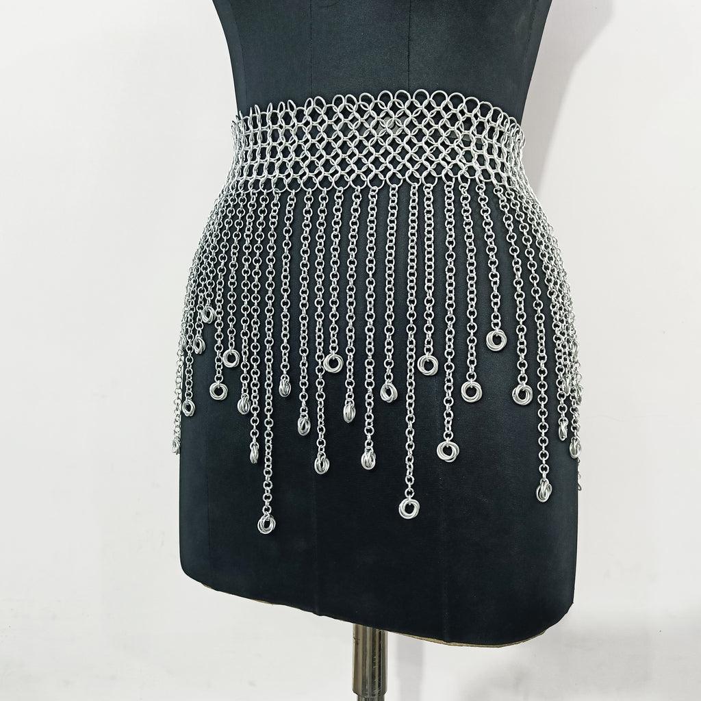 Medieval Chainmail Fringed Skirt Aluminum Armor Belt Women Cosplay LARP Halloween Outfit