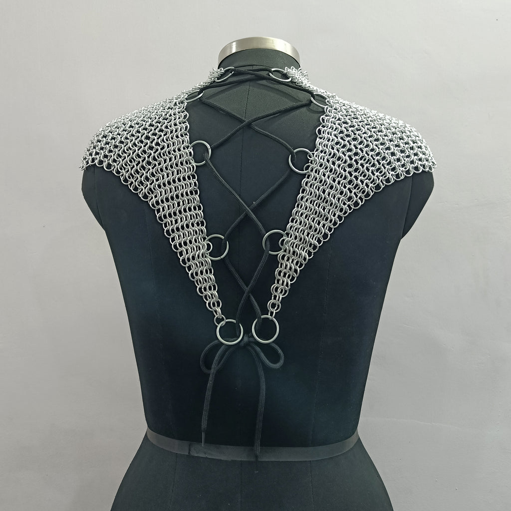 Medieval Aluminum Chainmail Collar for Women Lightweight Butted Ring Halter Neck Armor