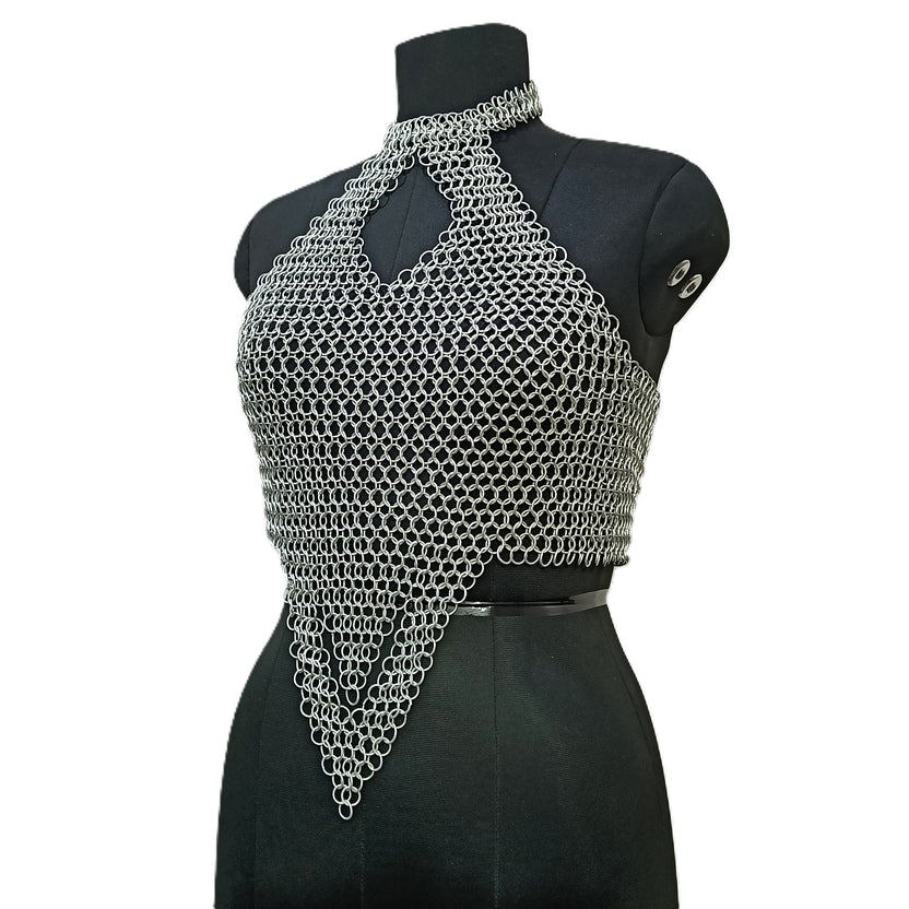 Medieval Aluminum Chainmail Top Halter Neck 10mm Ring Women Fantasy Costume Outfit Festival Wear
