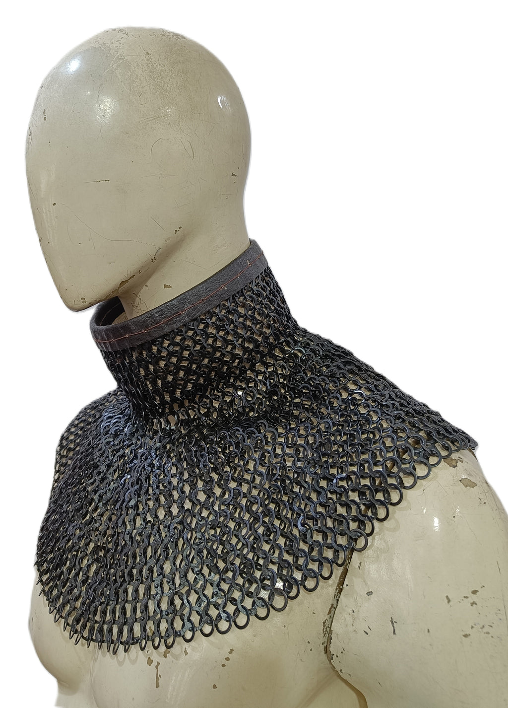 Mild Steel Chainmail Round Collar Flat Riveted Rings Neck Protection Armor for Cosplay and Reenactment