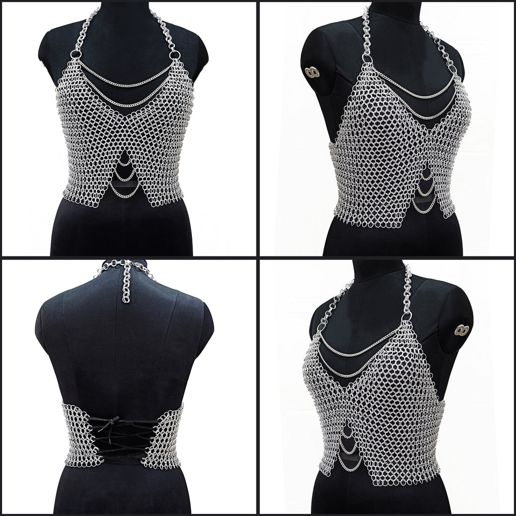 Medieval Chainmail Top for Women Aluminum Halter Bra Gothic LARP Armor Cosplay Halloween Festival Outfit