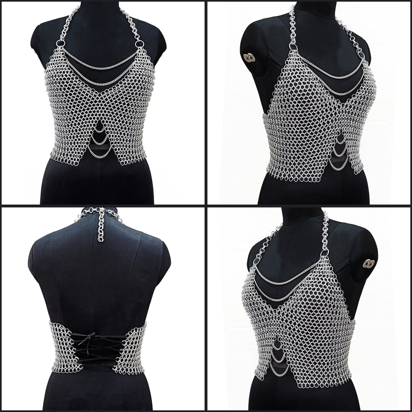 Medieval Chainmail Top for Women Aluminum Halter Bra Gothic LARP Armor Cosplay Halloween Festival Outfit