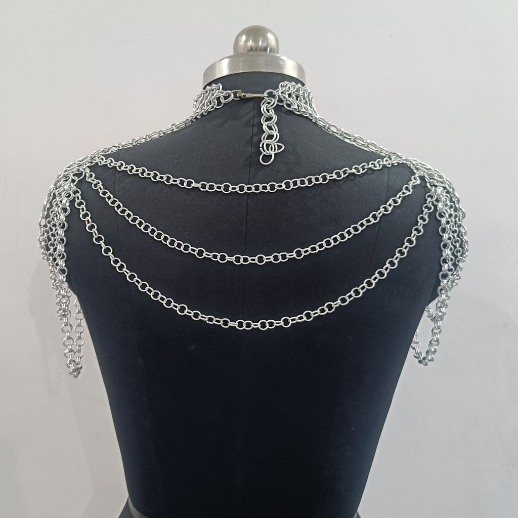 Aluminum Chainmail Collar Necklace Butted Ring Gothic Jewelry Choker for Cosplay LARP and Halloween Costume