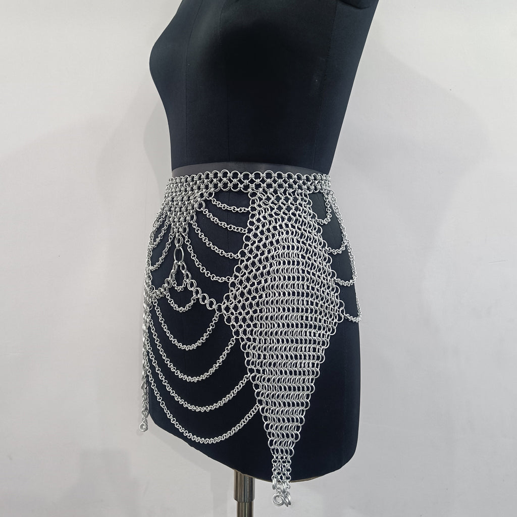 Aluminum Chainmail Skir Butted Ring Mini Skirt Cosplay Costume for Women Party Outfit