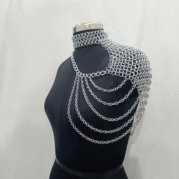 Aluminum Chainmail Collar Handmade Butted Ring Shoulder Jewlery for Ren Faire