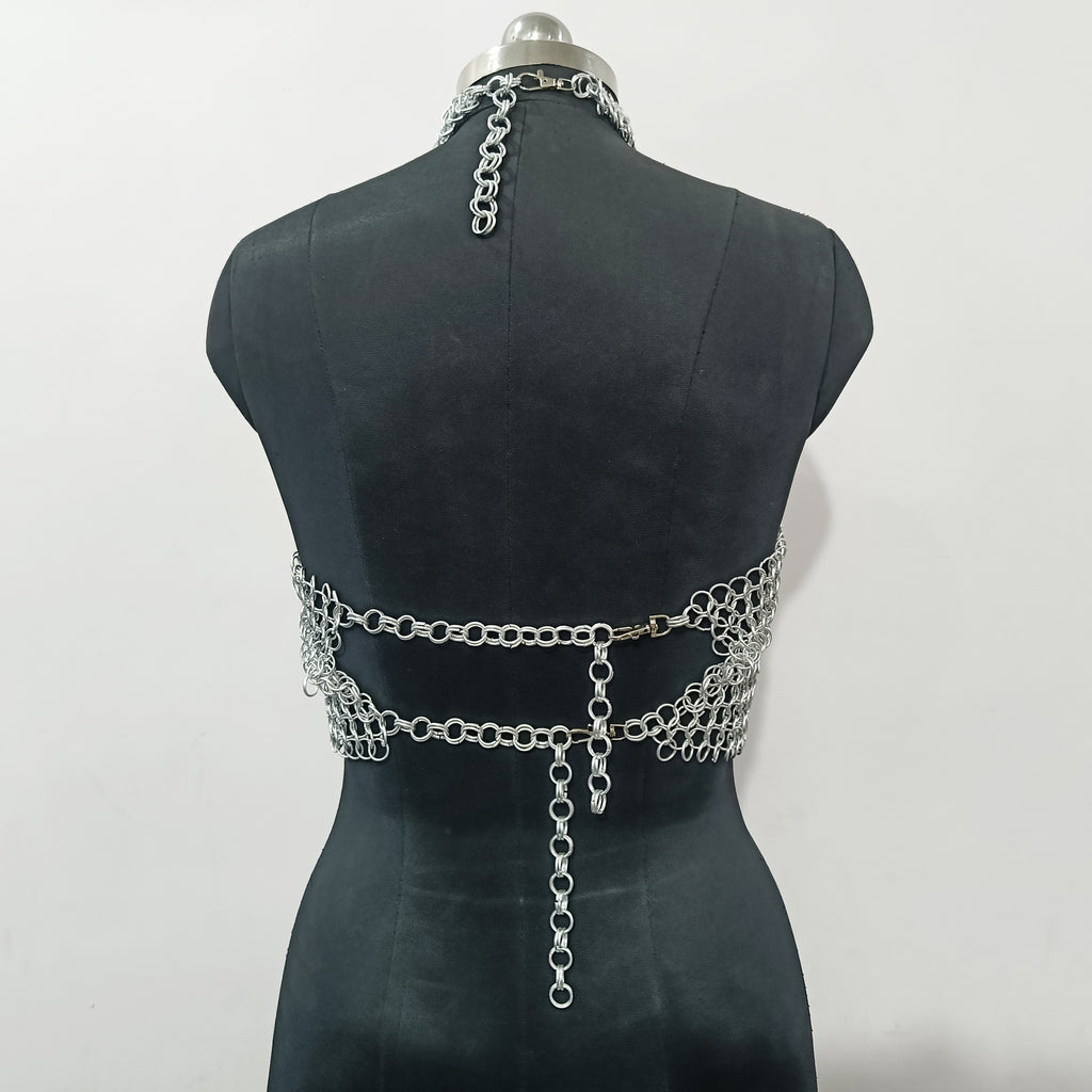 Medieval Aluminum Chainmail Top for Women Fantasy Festival Rave Outfit Gothic Halloween Costume Handmade Armor