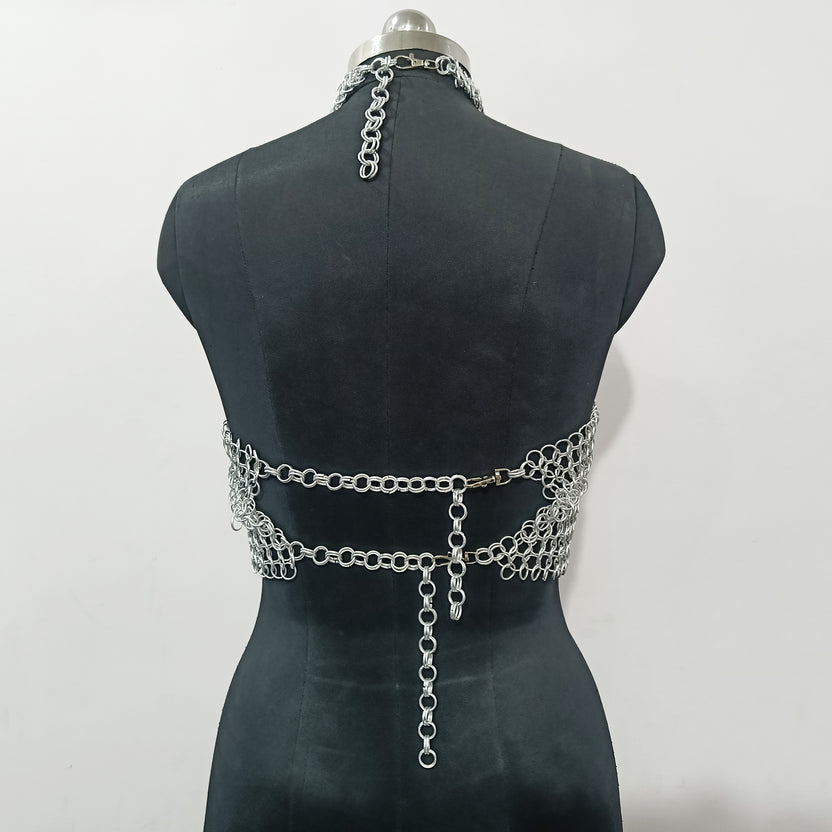 Medieval Aluminum Chainmail Top for Women Fantasy Festival Rave Outfit Gothic Halloween Costume Handmade Armor