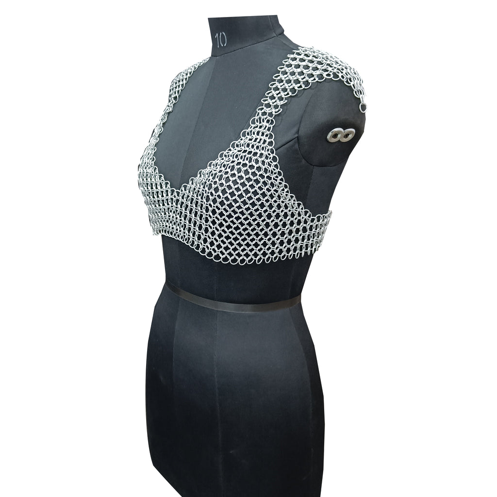 Aluminum Chainmail Halter Top for Women Medieval Fantasy Festival and Cosplay Party Costume