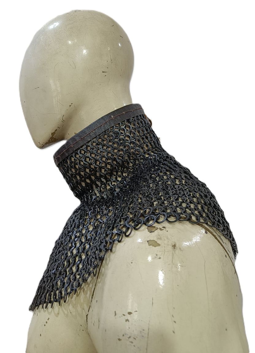 Mild Steel Chainmail Round Collar Flat Riveted Rings Neck Protection Armor for Cosplay and Reenactment