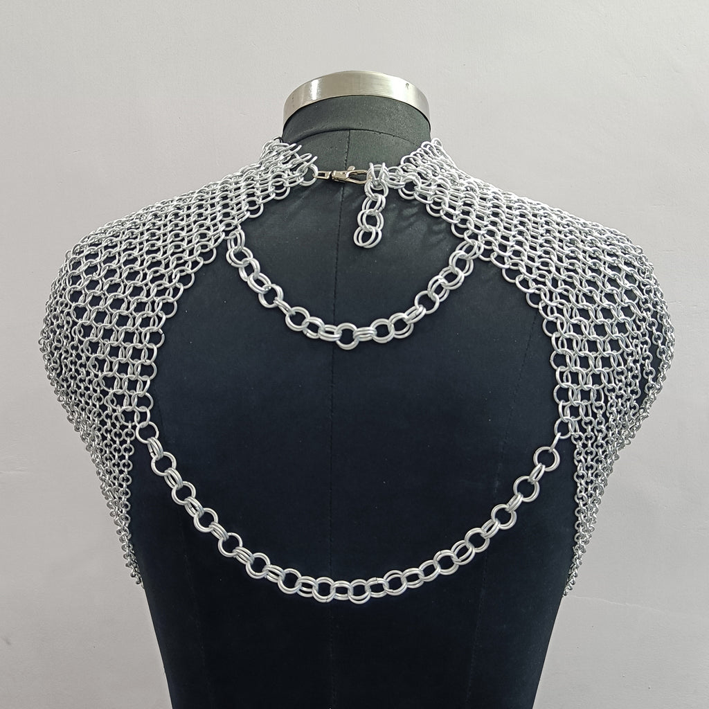 Medieval Aluminum Chainmail Collar Necklace Women’s Shoulder Armor LARP Costume