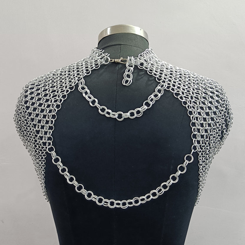 Medieval Aluminum Chainmail Collar Necklace Women’s Shoulder Armor LARP Costume