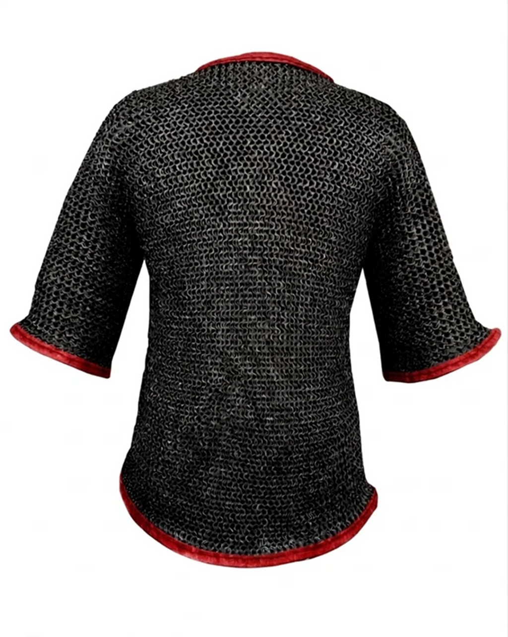 Chainmail Hauberk with Leather Trim Mild Steel Blackened Finish Shirt for Adult Knight Wear