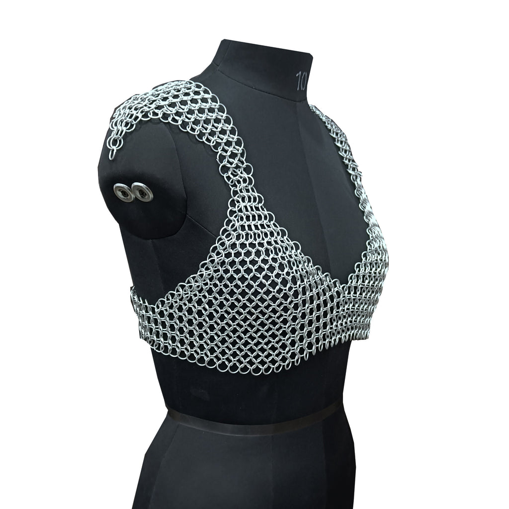 Aluminum Chainmail Halter Top for Women Medieval Fantasy Festival and Cosplay Party Costume