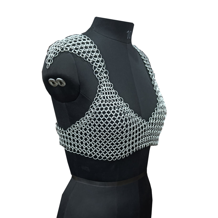 Aluminum Chainmail Halter Top for Women Medieval Fantasy Festival and Cosplay Party Costume