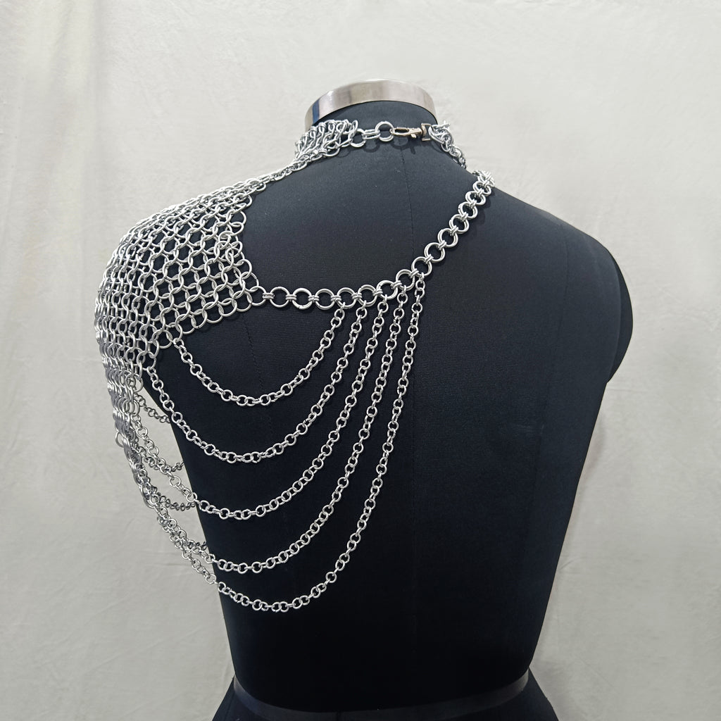 Aluminum Chainmail Collar Handmade Butted Ring Shoulder Jewlery for Ren Faire