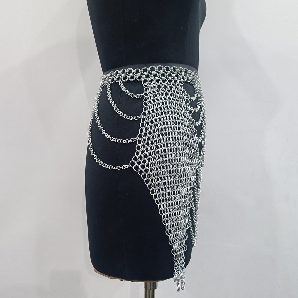 Aluminum Chainmail Skir Butted Ring Mini Skirt Cosplay Costume for Women Party Outfit