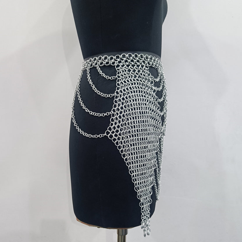 Aluminum Chainmail Skir Butted Ring Mini Skirt Cosplay Costume for Women Party Outfit
