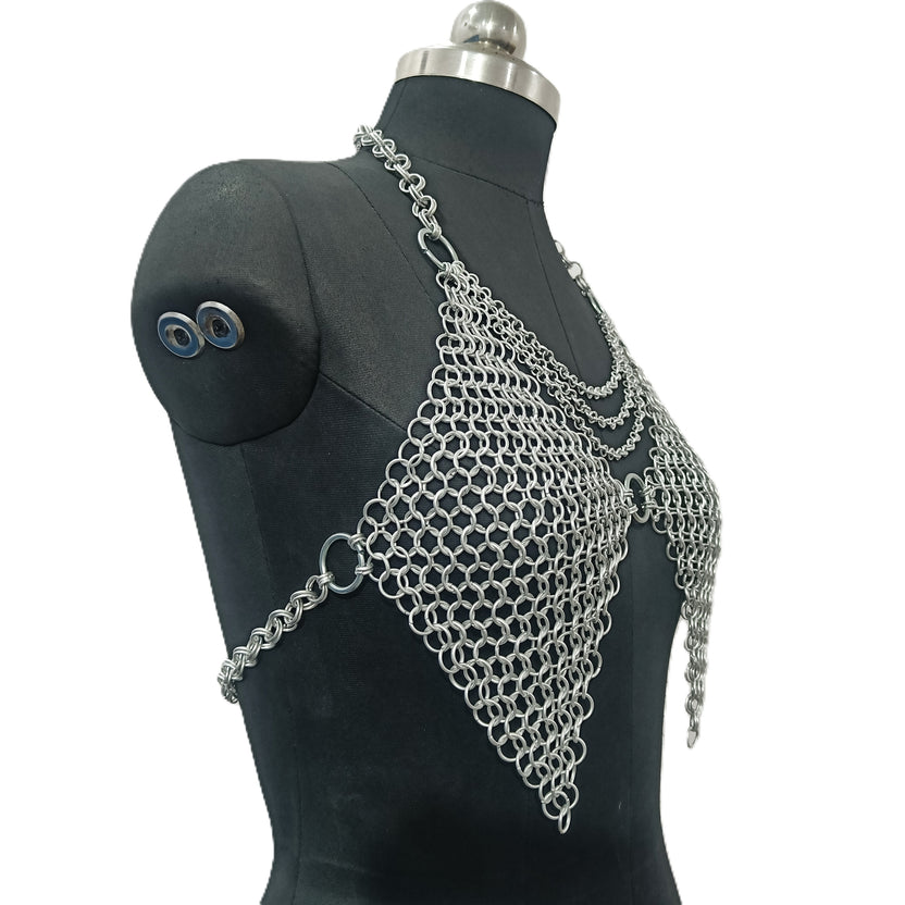 Women's Aluminum Chainmail Top Medieval Gothic Armor Costume for Renaissance Faire LARP and Festivals