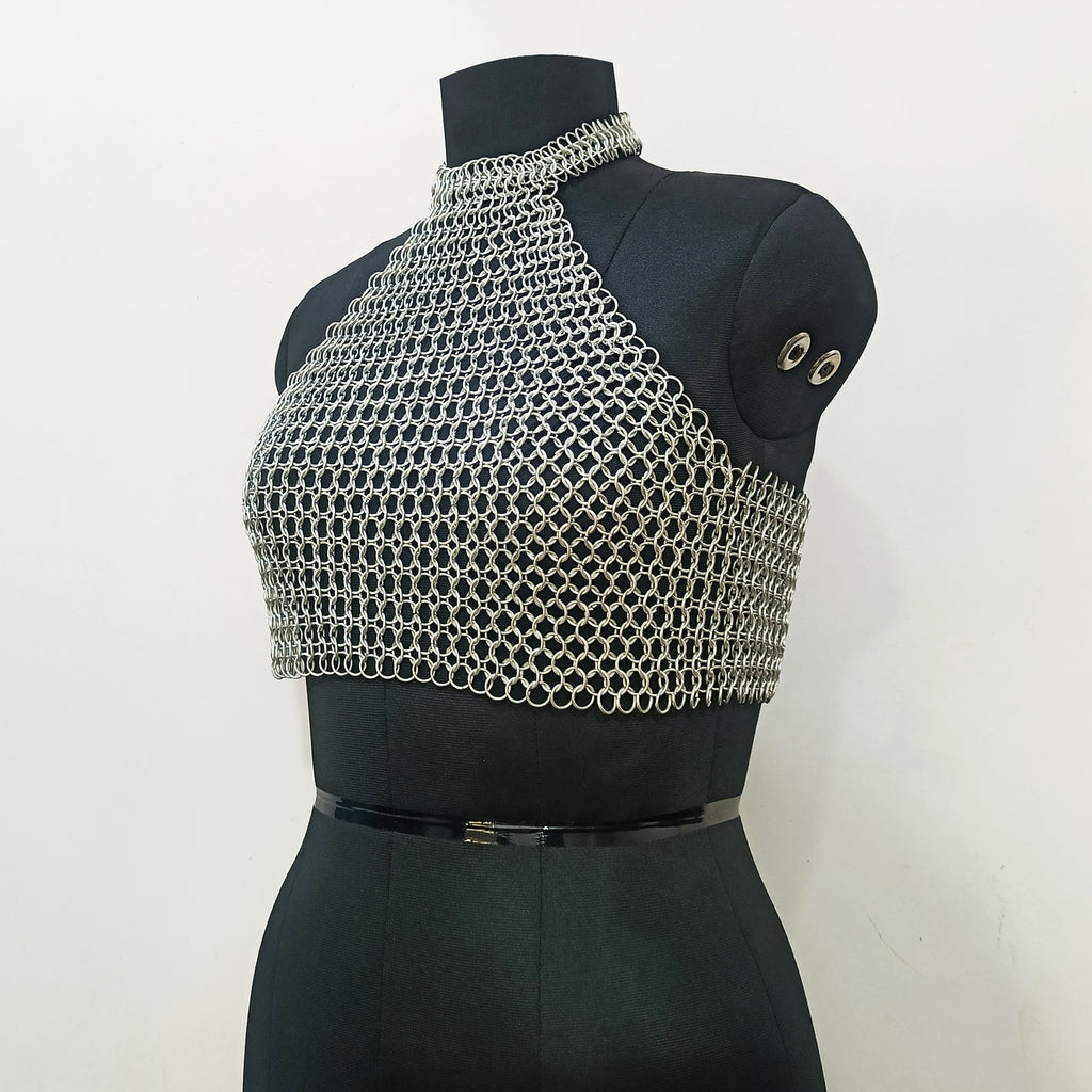 Aluminum Chainmail Halter Top for Women Party Outfit Medieval Gothic Festival Costume