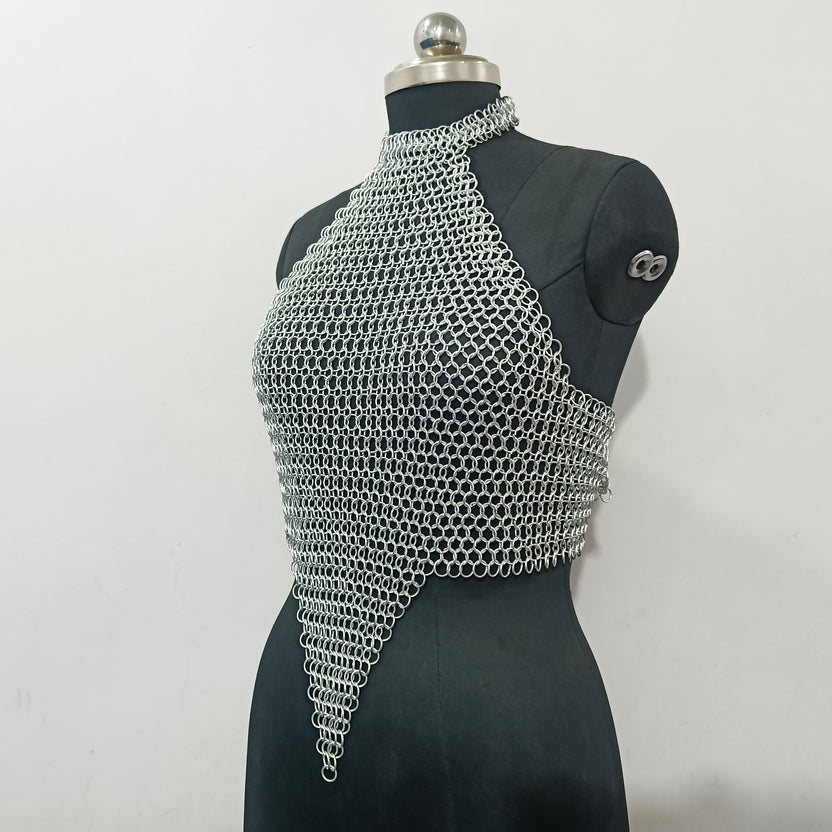 Medieval Aluminum Chainmail Top for Women Fantasy Festival Rave Outfit Gothic Halloween Costume Handmade Armor