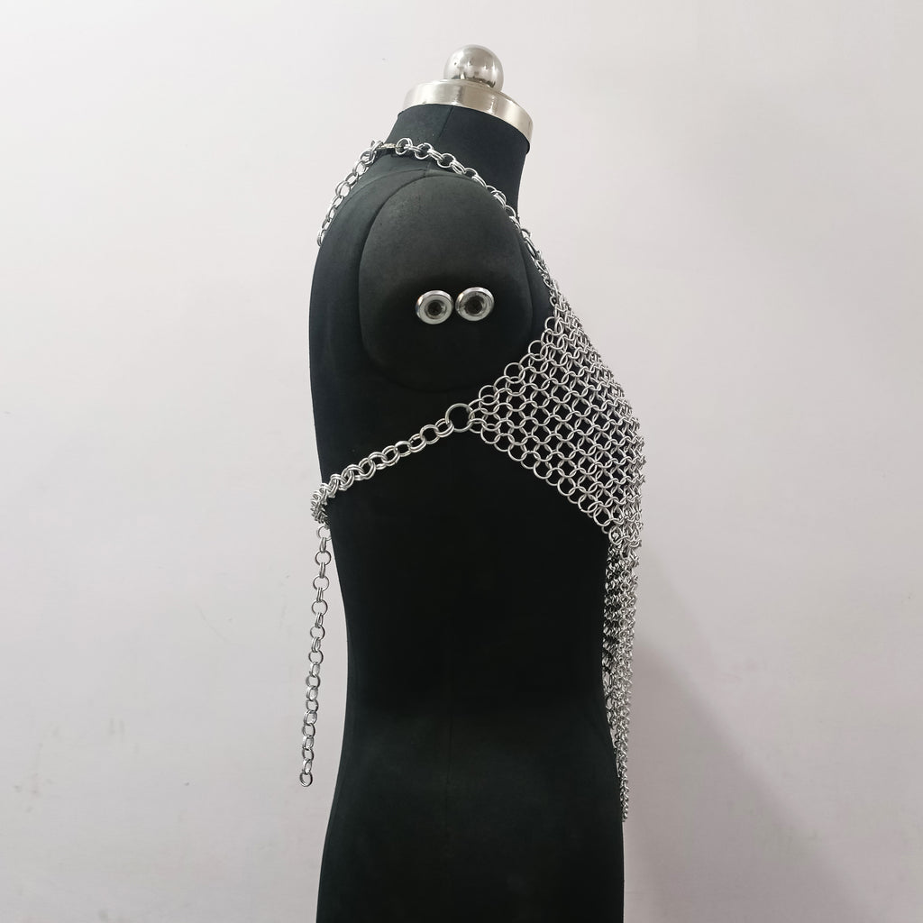 Women's Aluminum Chainmail Top Lightweight Butted Ring Bra Halloween Costume